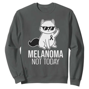 Melanoma Fighter Cat Sweatshirt Not Today Skin Cancer Awareness TS12 Dark Heather Print Your Wear