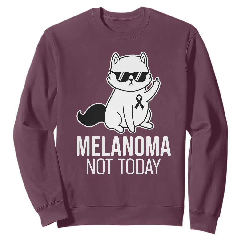 Melanoma Fighter Cat Sweatshirt Not Today Skin Cancer Awareness TS12 Maroon Print Your Wear
