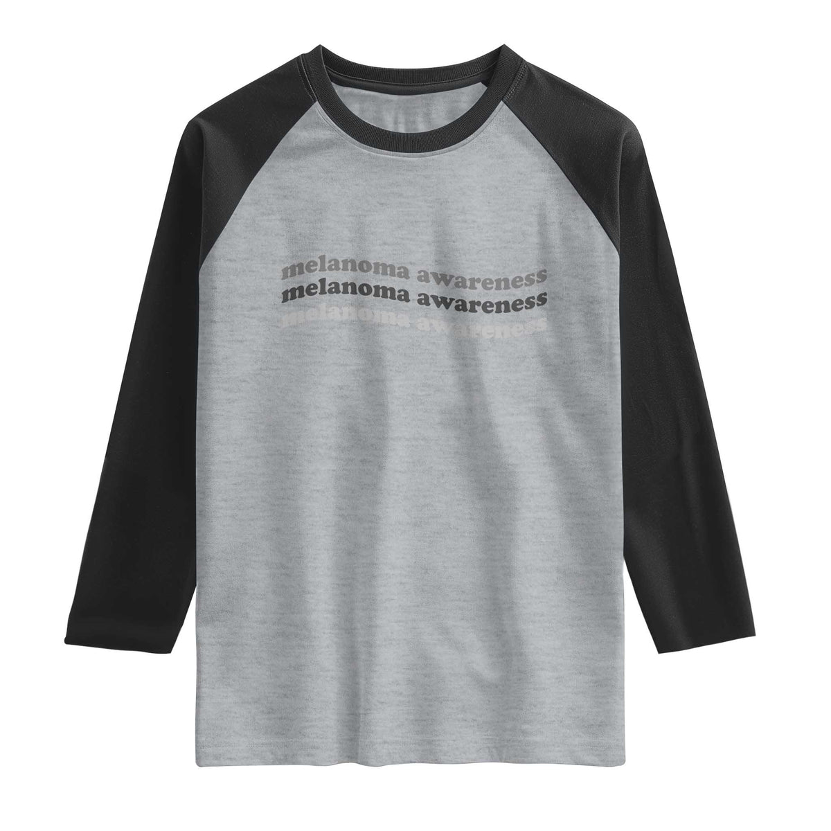 Melanoma Groovy Wavy Typography Raglan Shirt Skin Cancer Warrior Gift TS12 Heather Gray Black Print Your Wear