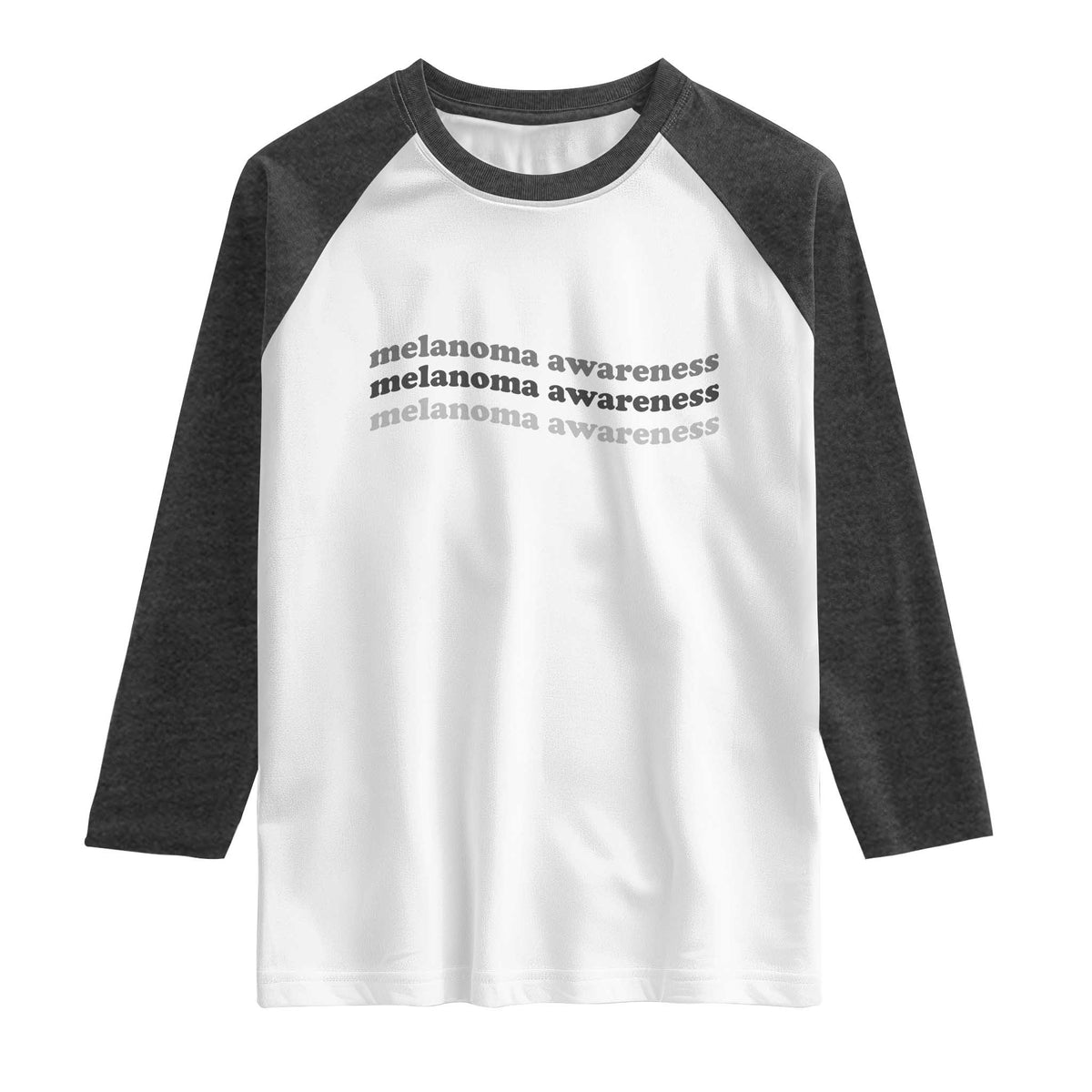 Melanoma Groovy Wavy Typography Raglan Shirt Skin Cancer Warrior Gift TS12 White Heather Charcoal Print Your Wear