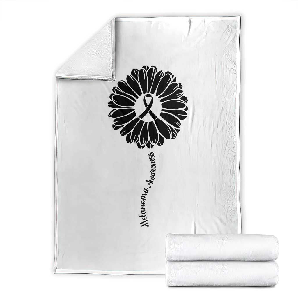 Melanoma Awareness Black Ribbon Flower Throw Blanket Skin Cancer Fighter Gift TS12 White Print Your Wear