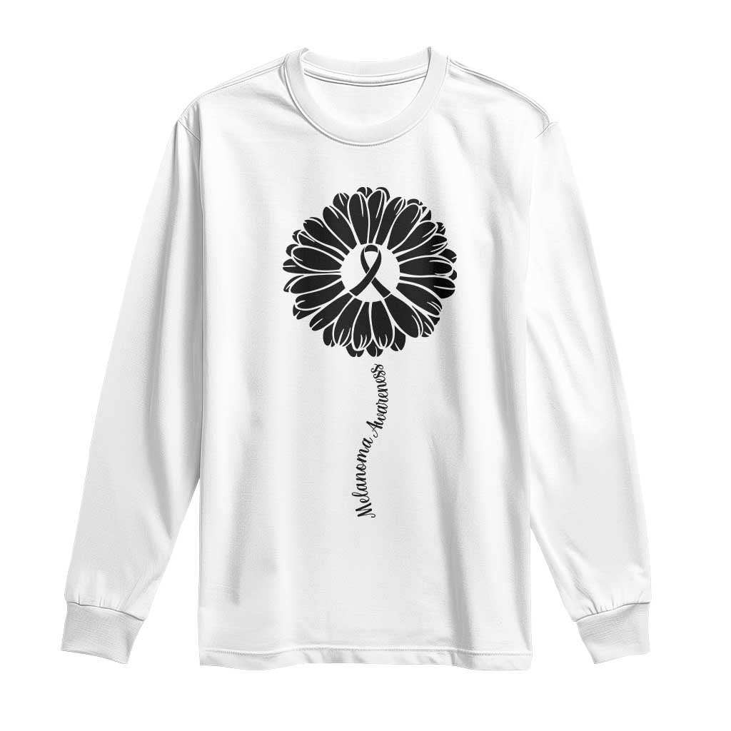 Melanoma Awareness Black Ribbon Flower Long Sleeve Shirt Skin Cancer Fighter Gift TS12 White Print Your Wear