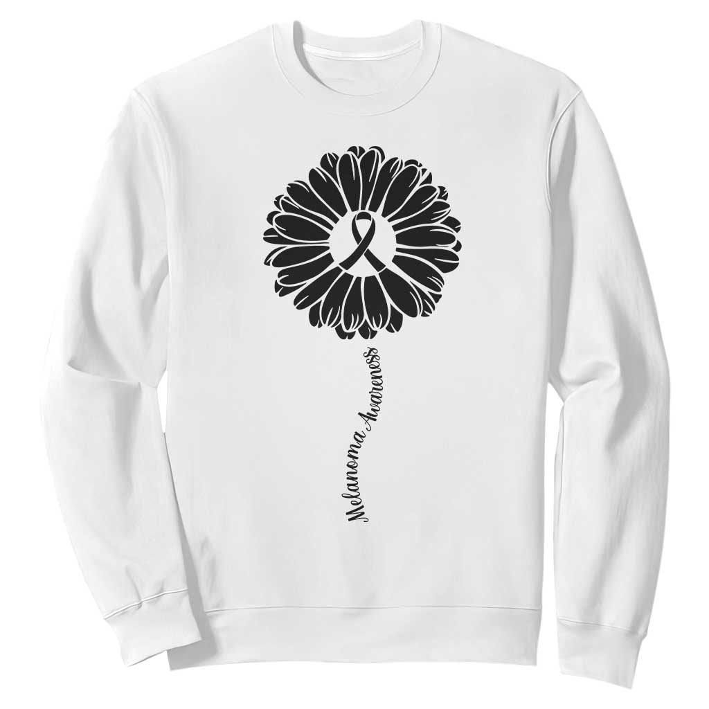 Melanoma Awareness Black Ribbon Flower Sweatshirt Skin Cancer Fighter Gift TS12 White Print Your Wear