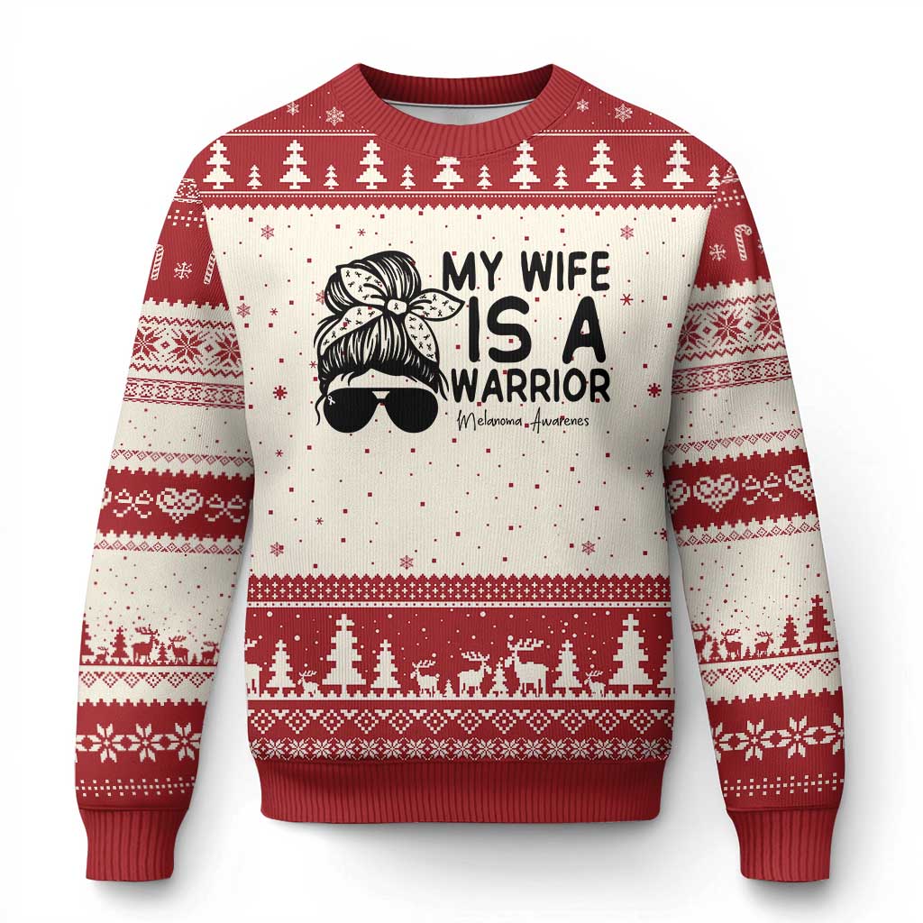 My Wife Is A Warrior Ugly Christmas Sweater Melanoma Awareness Husband Gift TS12 Beige Red Print Your Wear