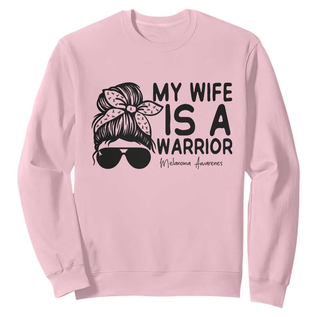 My Wife Is A Warrior Sweatshirt Melanoma Awareness Husband Gift TS12 Light Pink Print Your Wear