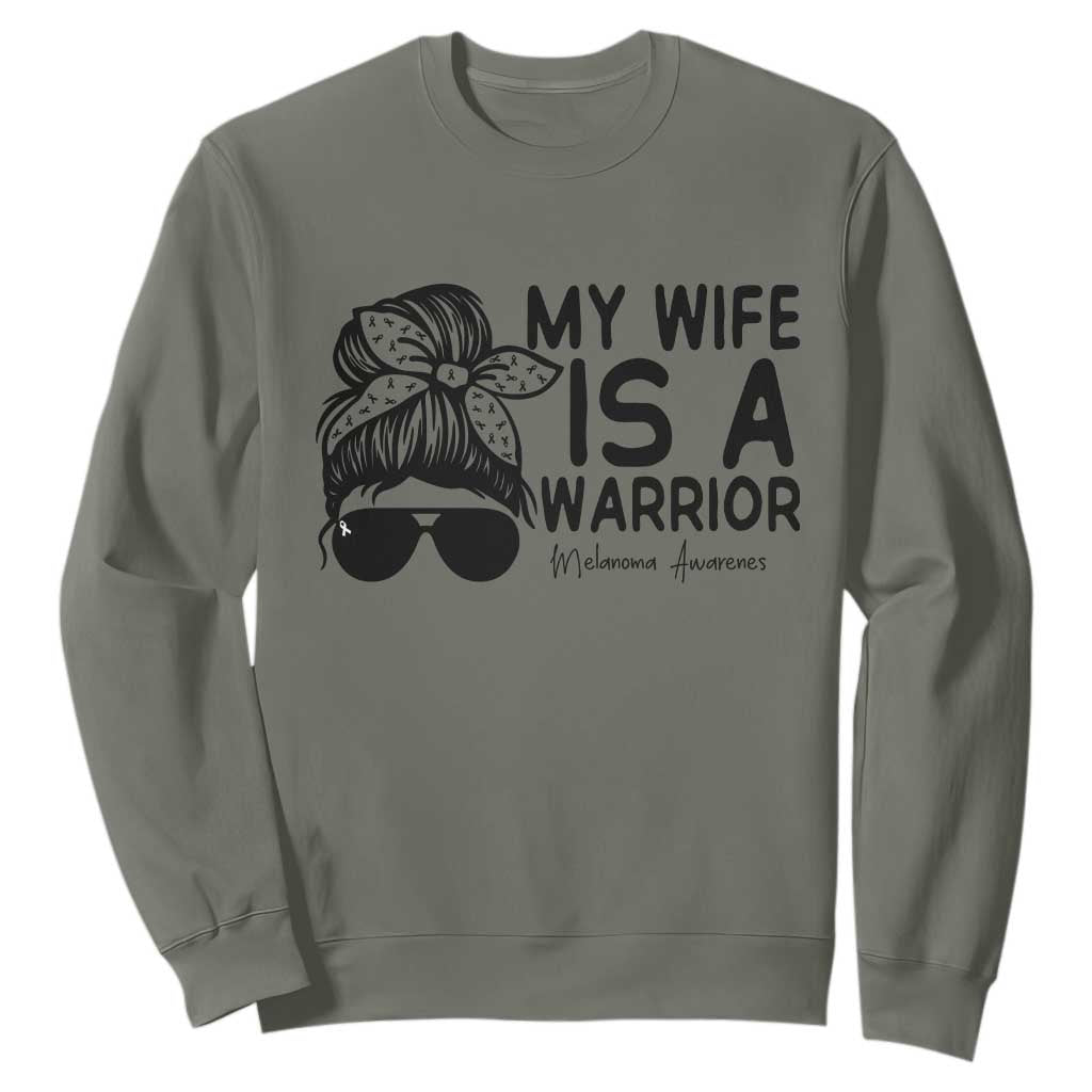 My Wife Is A Warrior Sweatshirt Melanoma Awareness Husband Gift TS12 Military Green Print Your Wear