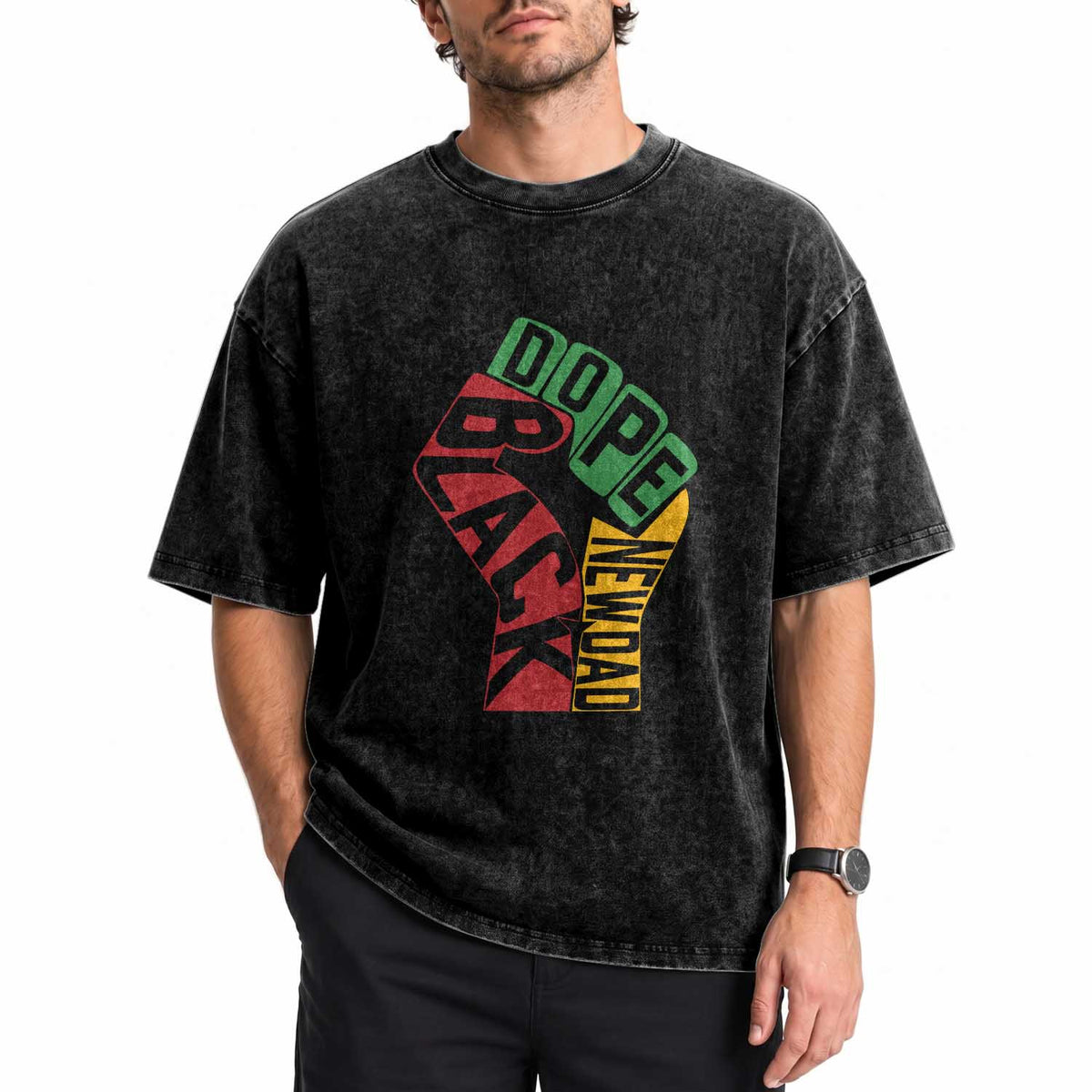 First Fathers Day Black Dad Washed Cotton T-Shirt New Dad Gift