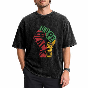 First Fathers Day Black Dad Washed Cotton T-Shirt New Dad Gift