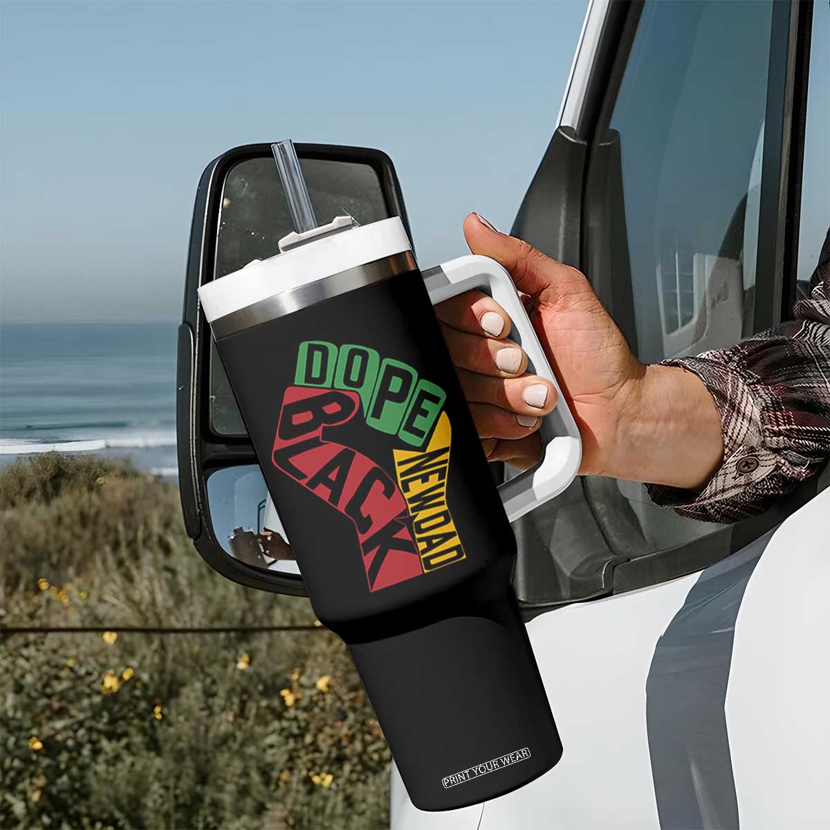 First Fathers Day Black Dad Tumbler With Handle New Dad Gift TS12 Print Your Wear