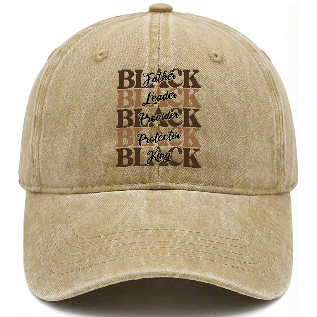 Father Leader Provider Protector King Washed Cotton Baseball Cap Proud Black Dad Gift TS12 Print Your Wear