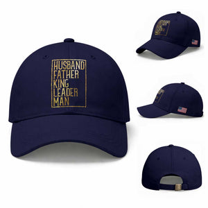 Husband Father King Leader Man Baseball Cap Proud Black Dad Gift TS12 Baseball Cap Universal Fit Dark Blue Print Your Wear