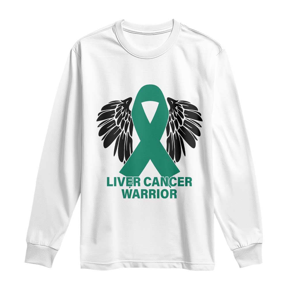 Liver Cancer Angel Warrior Wings Long Sleeve Shirt Green Ribbon Awareness Support Gift TS12 White Print Your Wear