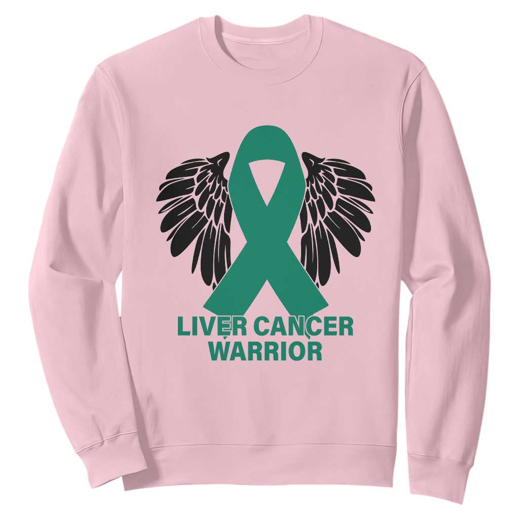 Liver Cancer Angel Warrior Wings Sweatshirt Green Ribbon Awareness Support Gift TS12 Light Pink Print Your Wear