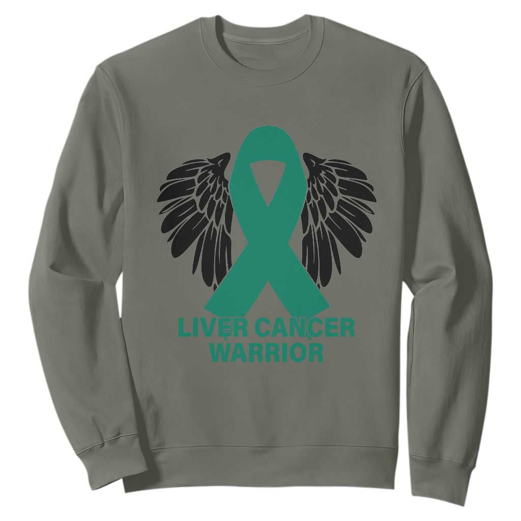 Liver Cancer Angel Warrior Wings Sweatshirt Green Ribbon Awareness Support Gift TS12 Military Green Print Your Wear