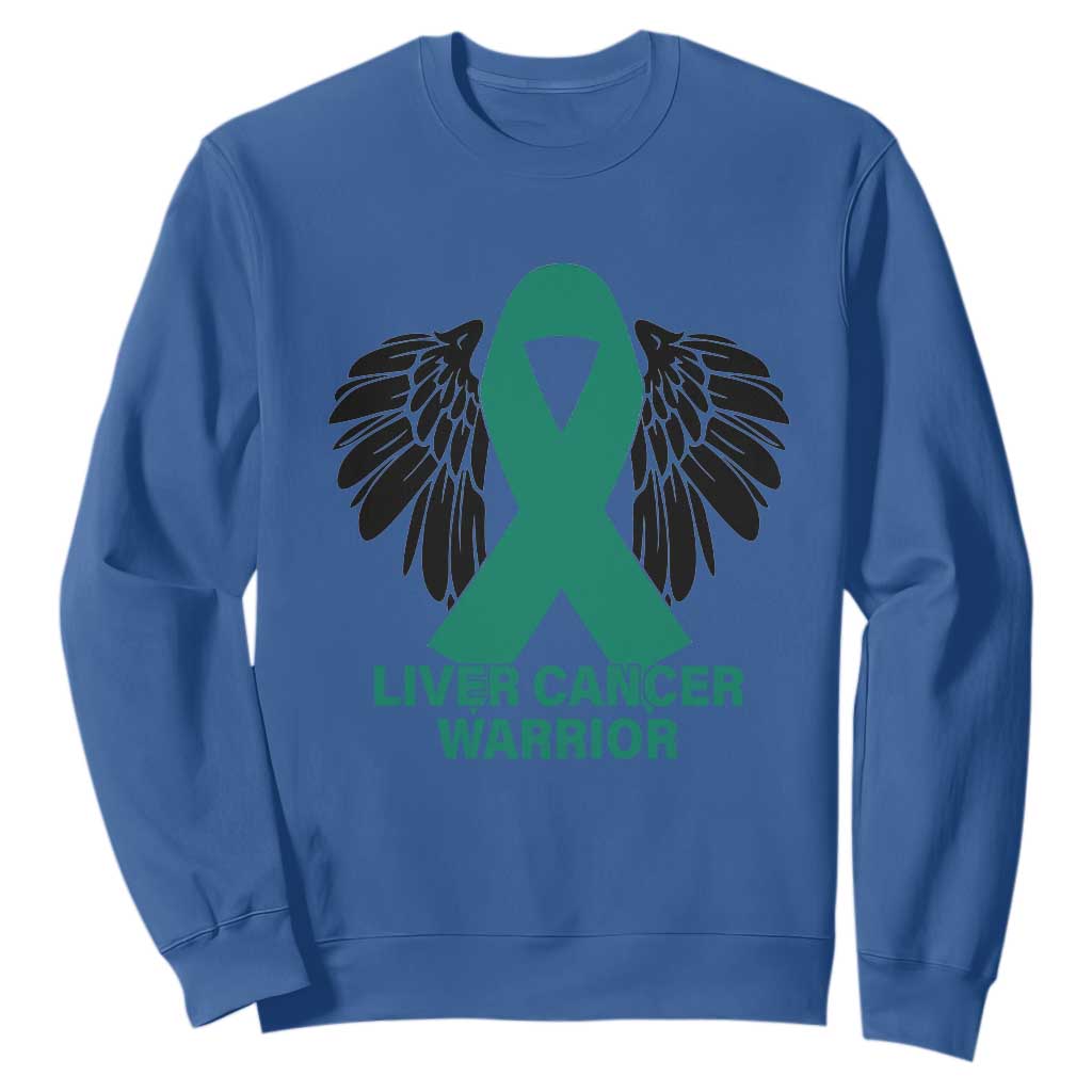 Liver Cancer Angel Warrior Wings Sweatshirt Green Ribbon Awareness Support Gift TS12 Royal Blue Print Your Wear