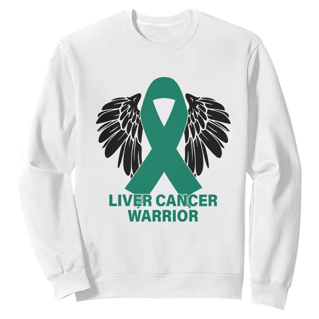 Liver Cancer Angel Warrior Wings Sweatshirt Green Ribbon Awareness Support Gift TS12 White Print Your Wear