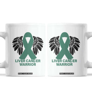 Liver Cancer Angel Warrior Wings Coffee Mug Green Ribbon Awareness Support Gift TS12 White Print Your Wear