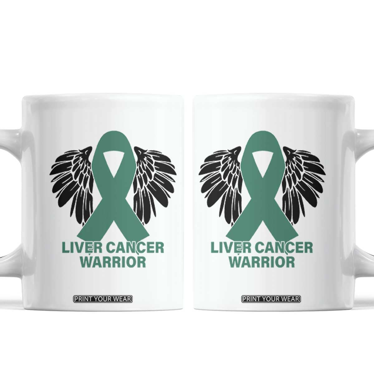 Liver Cancer Angel Warrior Wings Coffee Mug Green Ribbon Awareness Support Gift TS12 White Print Your Wear