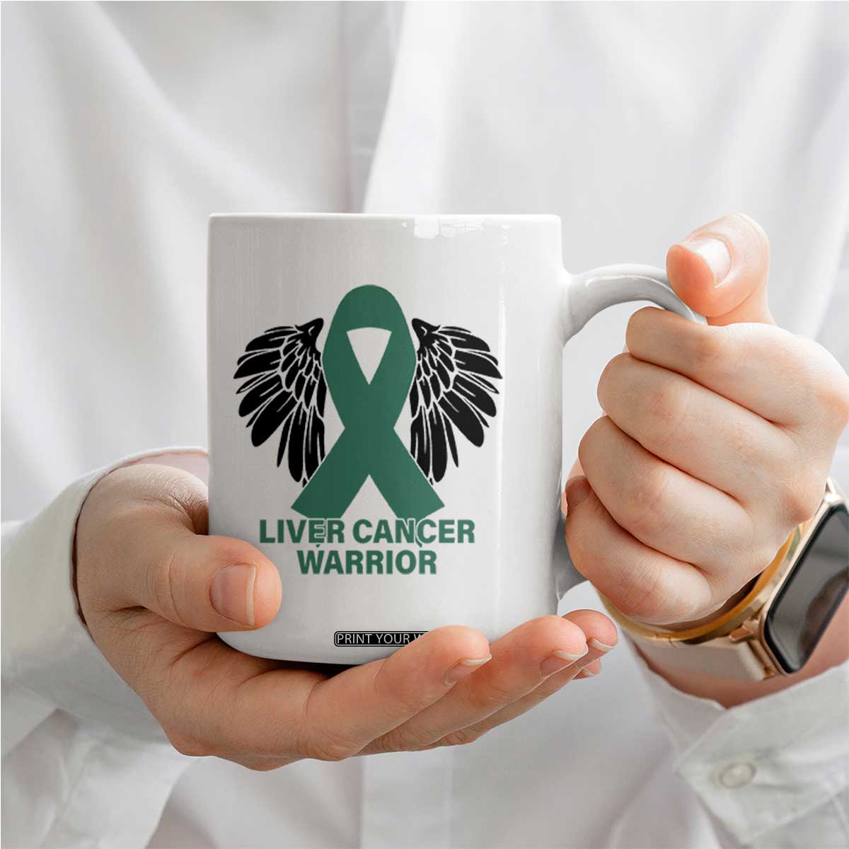 Liver Cancer Angel Warrior Wings Coffee Mug Green Ribbon Awareness Support Gift TS12 Print Your Wear