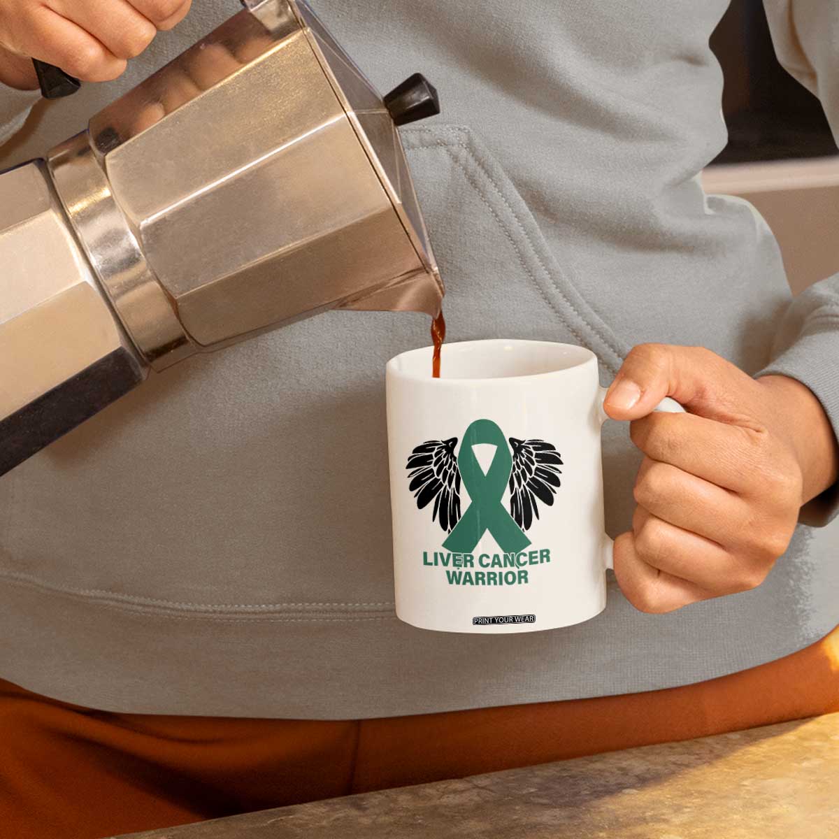 Liver Cancer Angel Warrior Wings Coffee Mug Green Ribbon Awareness Support Gift TS12 Print Your Wear