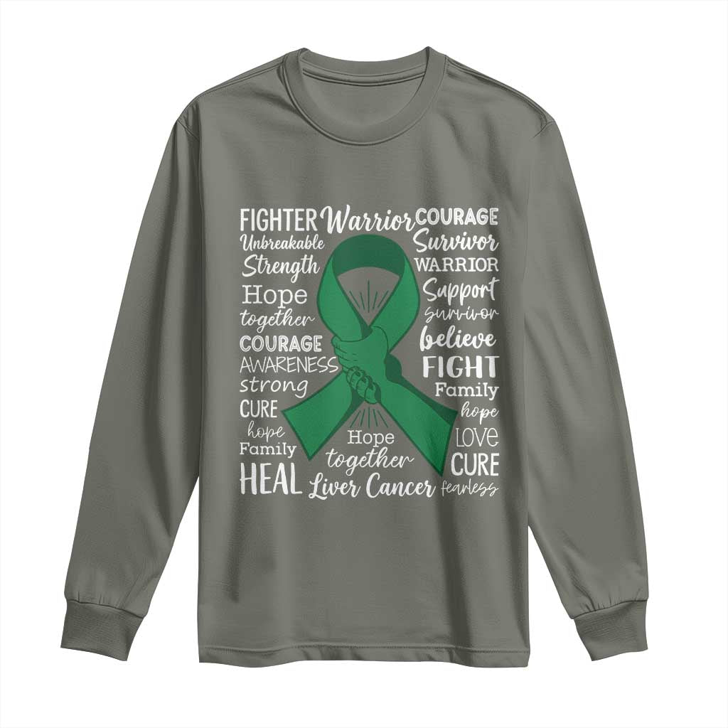 Liver Cancer Support Gift Long Sleeve Shirt Fearless Unbreakable Warrior Hope TS12 Military Green Print Your Wear