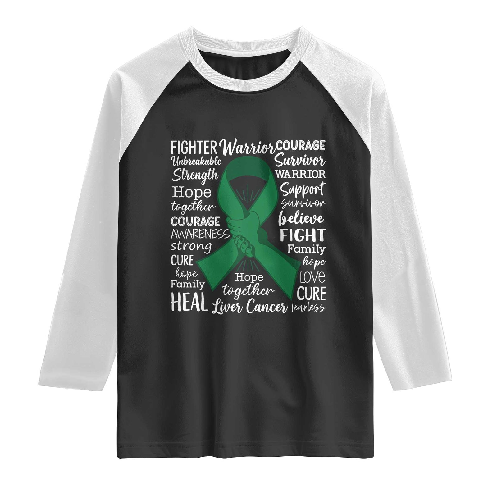 Liver Cancer Support Gift Raglan Shirt Fearless Unbreakable Warrior Hope TS12 Black White Print Your Wear