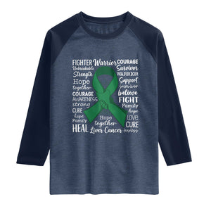 Liver Cancer Support Gift Raglan Shirt Fearless Unbreakable Warrior Hope TS12 Heather Denim Navy Print Your Wear