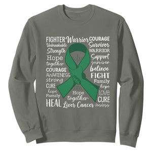 Liver Cancer Support Gift Sweatshirt Fearless Unbreakable Warrior Hope TS12 Military Green Print Your Wear