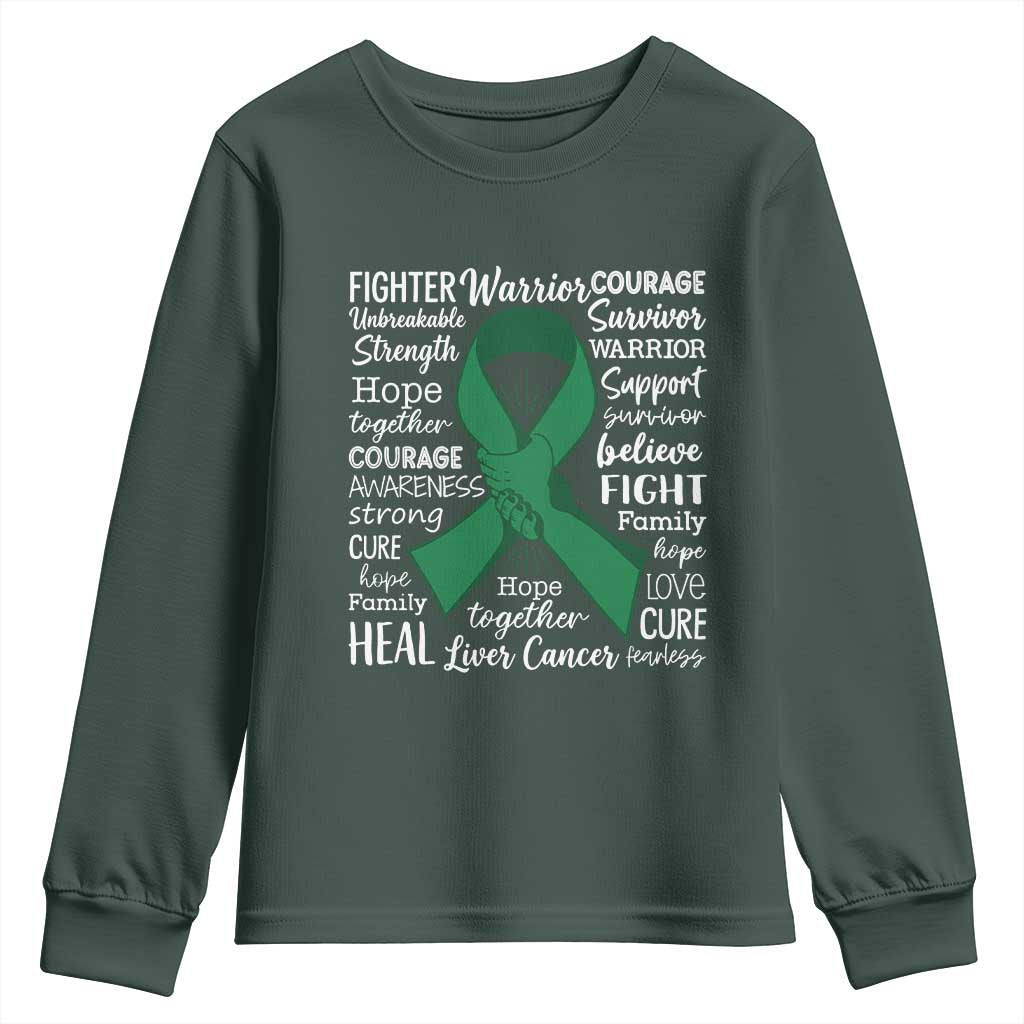 Liver Cancer Support Gift Youth Sweatshirt Fearless Unbreakable Warrior Hope TS12 Dark Forest Green Print Your Wear