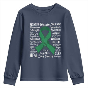 Liver Cancer Support Gift Youth Sweatshirt Fearless Unbreakable Warrior Hope TS12 Navy Print Your Wear