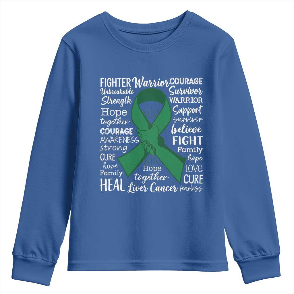 Liver Cancer Support Gift Youth Sweatshirt Fearless Unbreakable Warrior Hope TS12 Royal Blue Print Your Wear