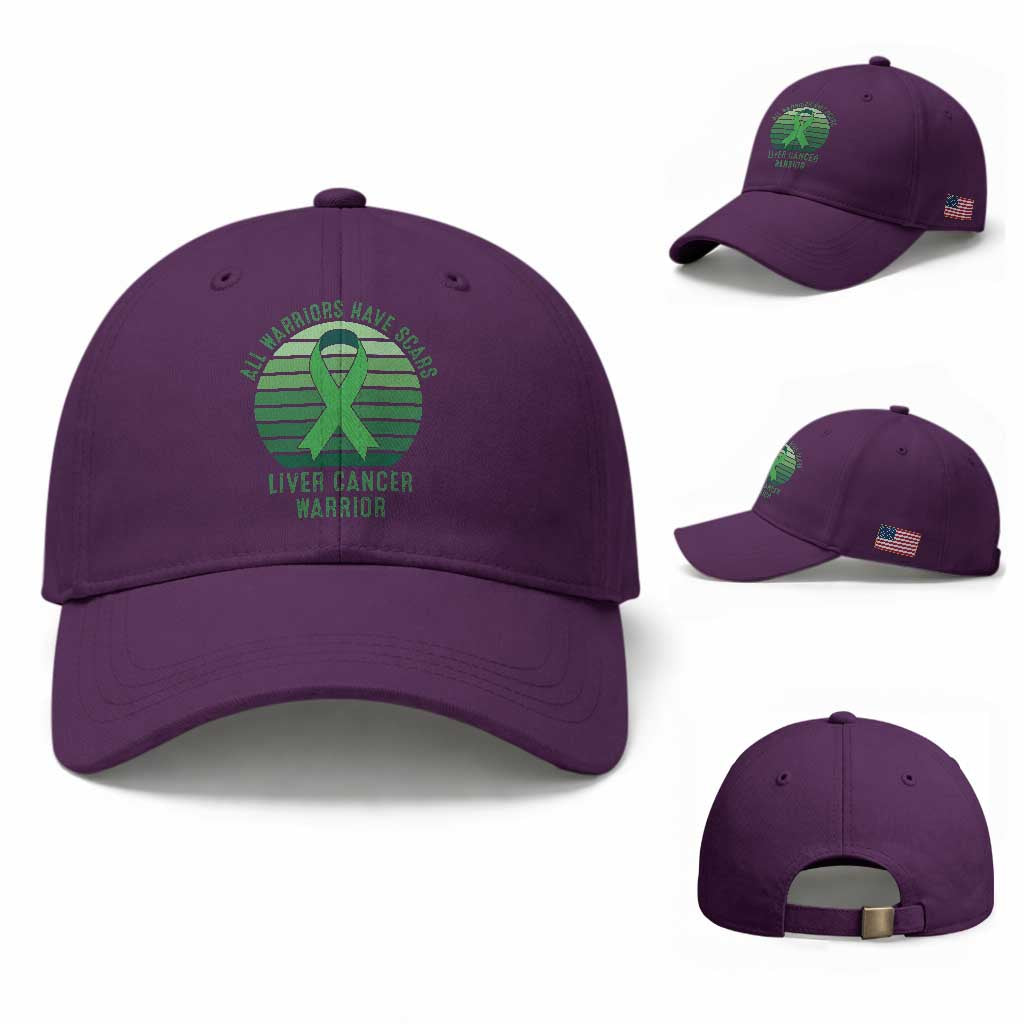 All Warriors Have Scars Liver Cancer Baseball Cap Green Ribbon Survivor Fighter Gift TS12 Baseball Cap Universal Fit Purple Print Your Wear