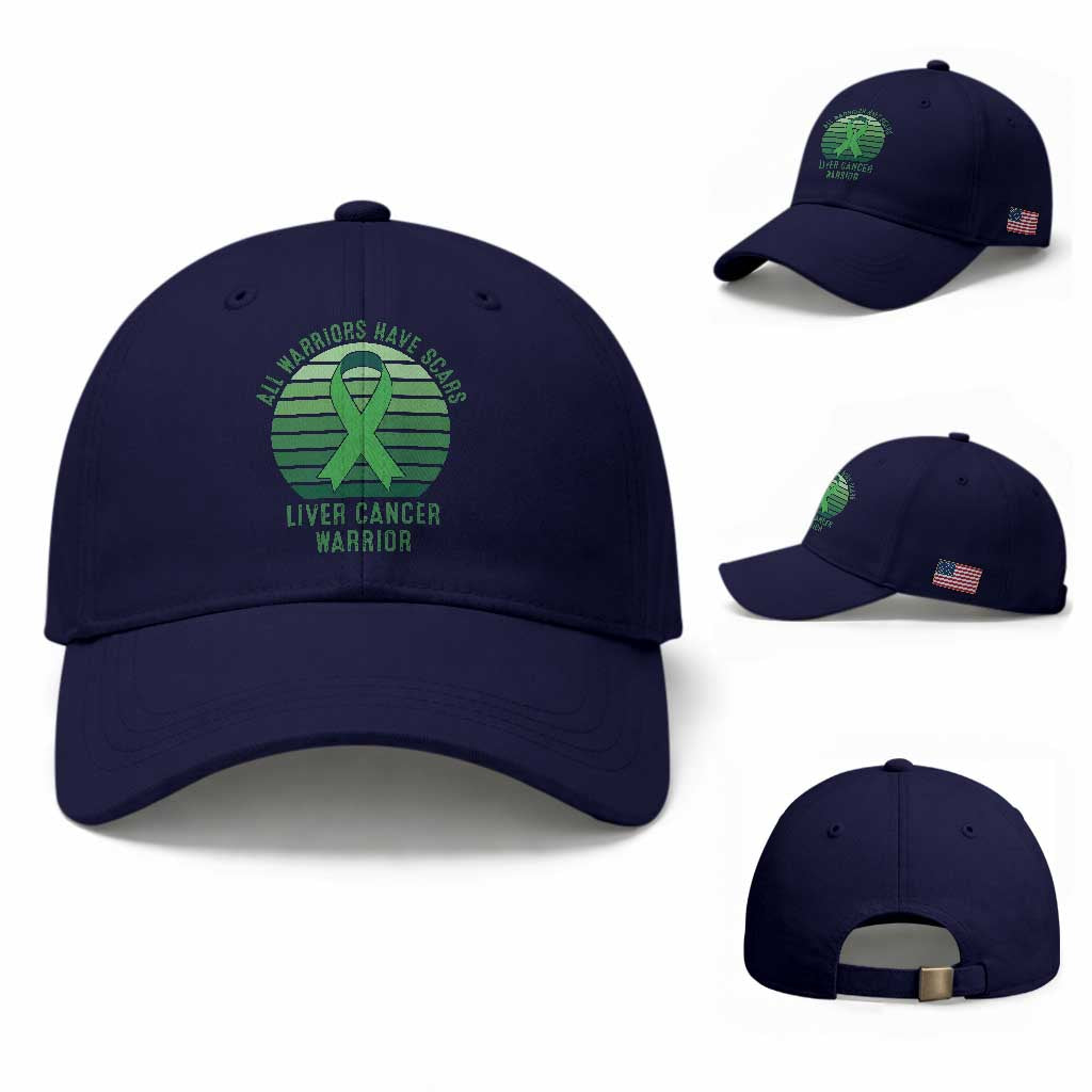 All Warriors Have Scars Liver Cancer Baseball Cap Green Ribbon Survivor Fighter Gift TS12 Baseball Cap Universal Fit Dark Blue Print Your Wear