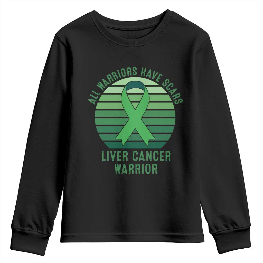 All Warriors Have Scars Liver Cancer Youth Sweatshirt Green Ribbon Survivor Fighter Gift TS12 Black Print Your Wear