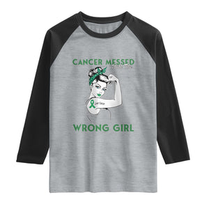 Liver Cancer Warrior Unbreakable Gift Raglan Shirt Cancer Messed With The Wrong Girl TS12 Heather Gray Black Print Your Wear