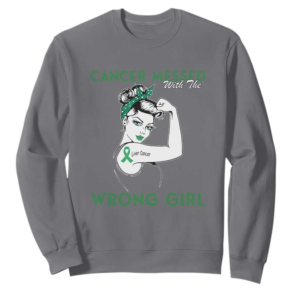 Liver Cancer Warrior Unbreakable Gift Sweatshirt Cancer Messed With The Wrong Girl TS12 Charcoal Print Your Wear