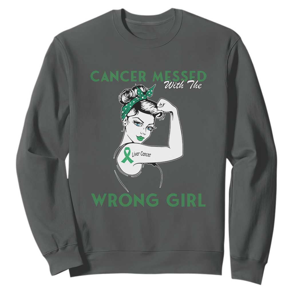 Liver Cancer Warrior Unbreakable Gift Sweatshirt Cancer Messed With The Wrong Girl TS12 Dark Heather Print Your Wear