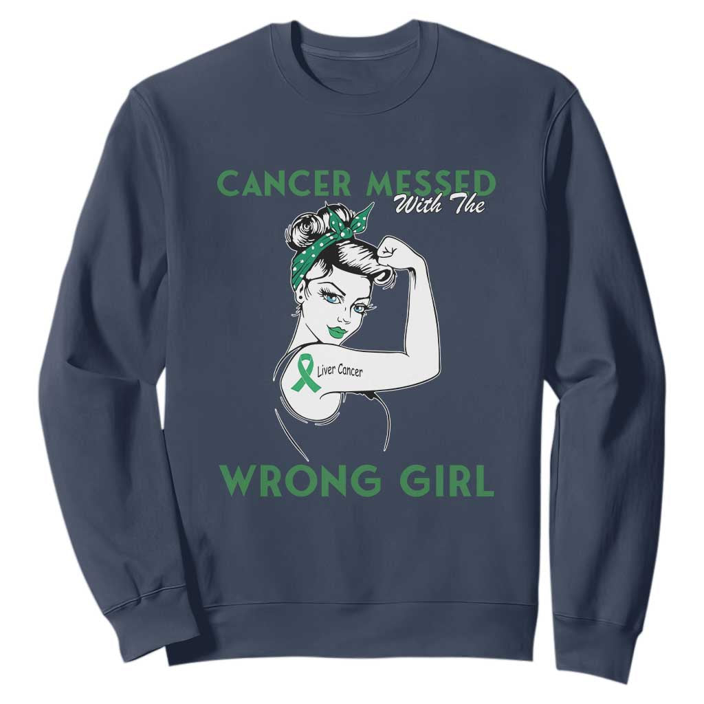 Liver Cancer Warrior Unbreakable Gift Sweatshirt Cancer Messed With The Wrong Girl TS12 Navy Print Your Wear