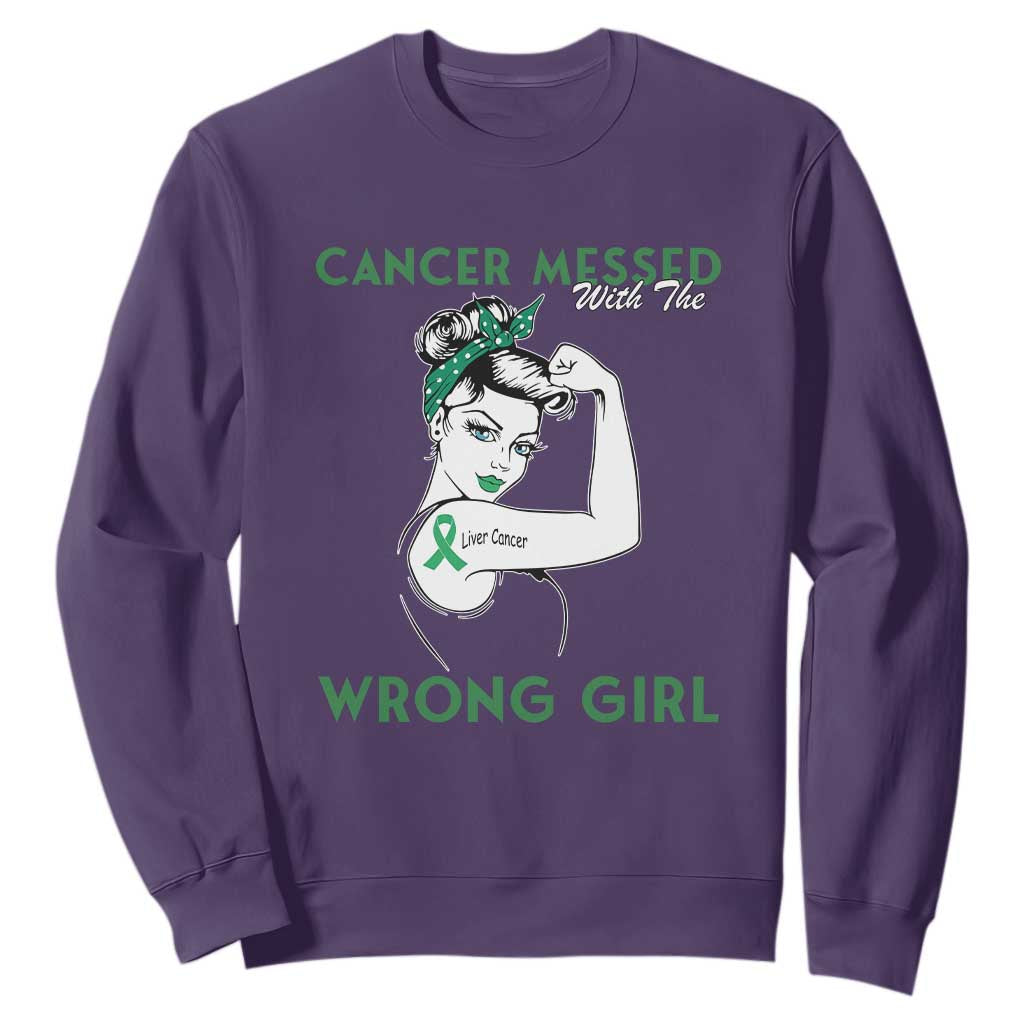Liver Cancer Warrior Unbreakable Gift Sweatshirt Cancer Messed With The Wrong Girl TS12 Purple Print Your Wear