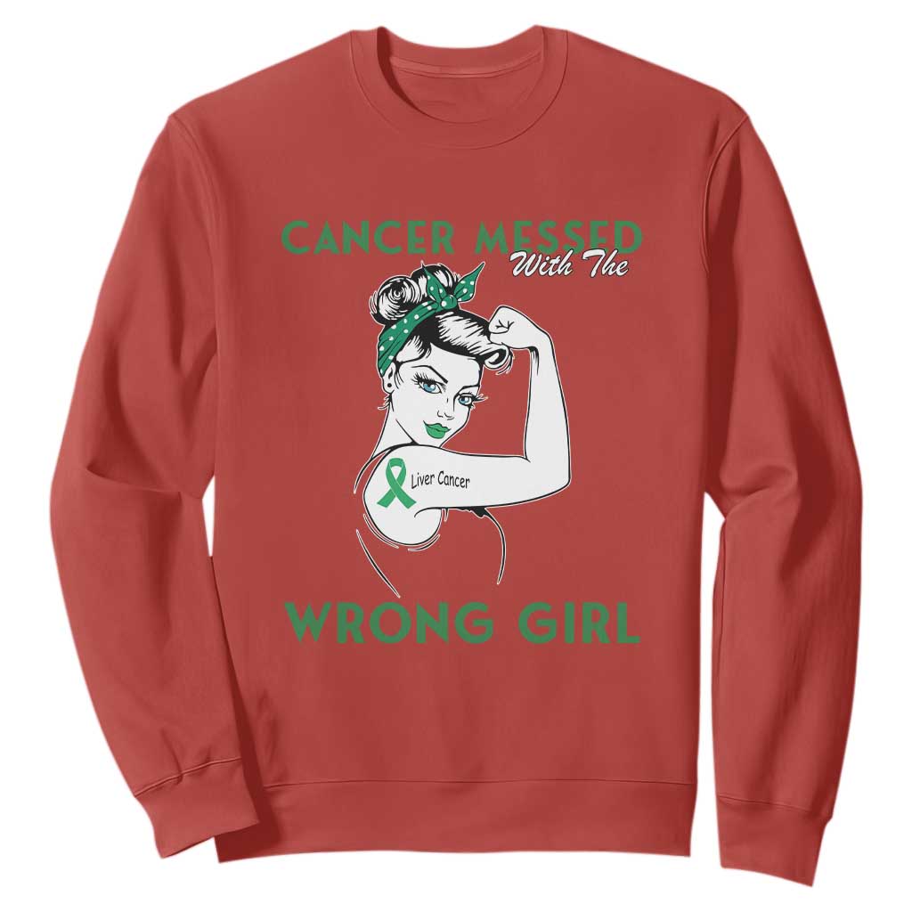 Liver Cancer Warrior Unbreakable Gift Sweatshirt Cancer Messed With The Wrong Girl TS12 Red Print Your Wear