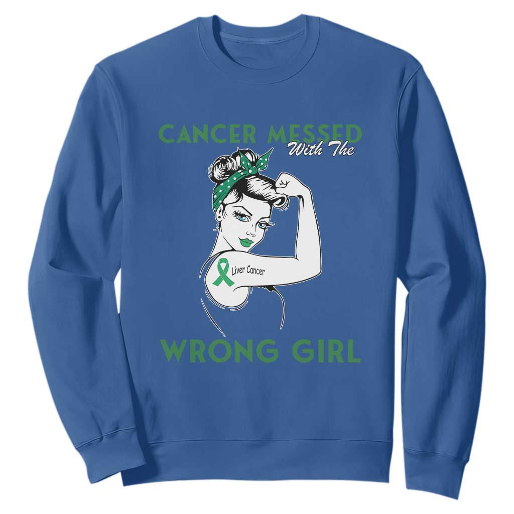 Liver Cancer Warrior Unbreakable Gift Sweatshirt Cancer Messed With The Wrong Girl TS12 Royal Blue Print Your Wear