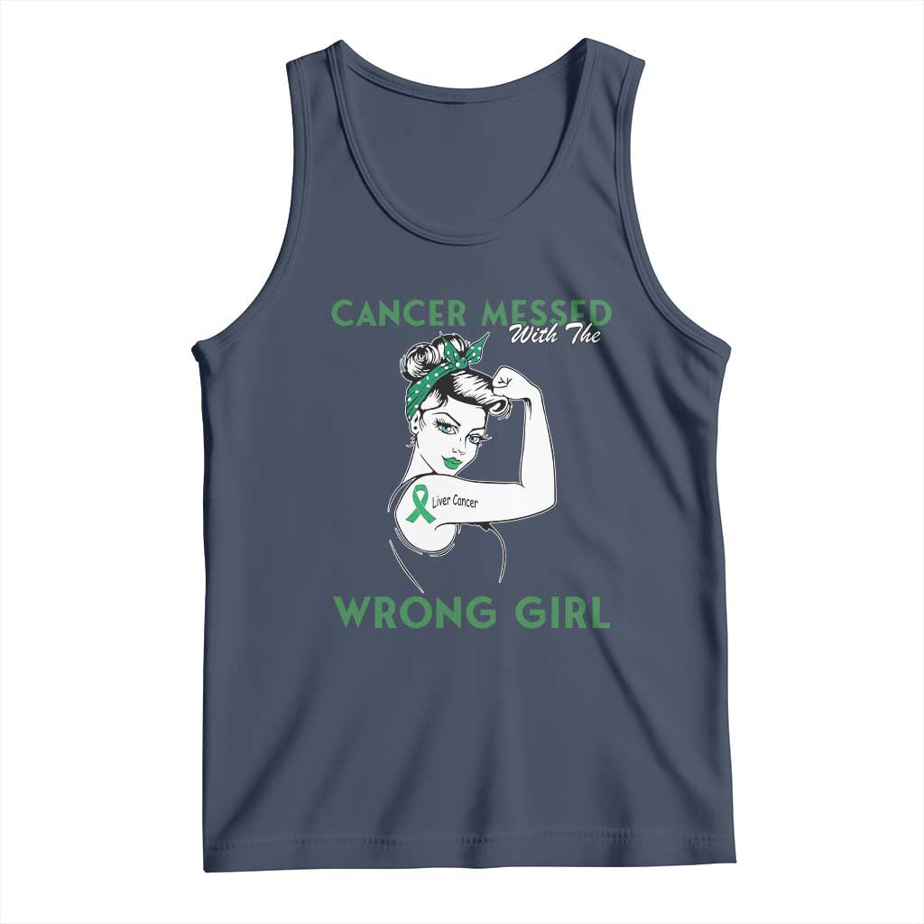 Liver Cancer Warrior Unbreakable Gift Tank Top Cancer Messed With The Wrong Girl TS12 Navy Print Your Wear