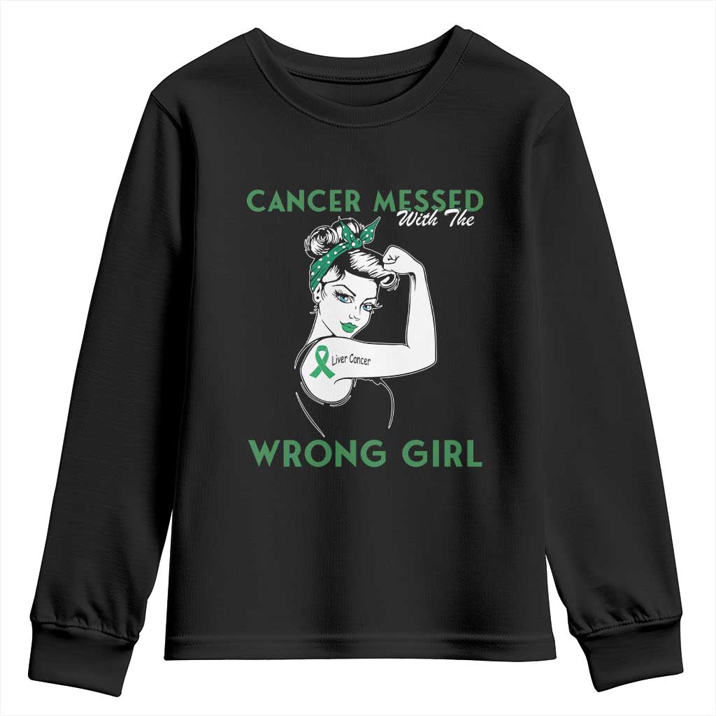 Liver Cancer Warrior Unbreakable Gift Youth Sweatshirt Cancer Messed With The Wrong Girl TS12 Black Print Your Wear