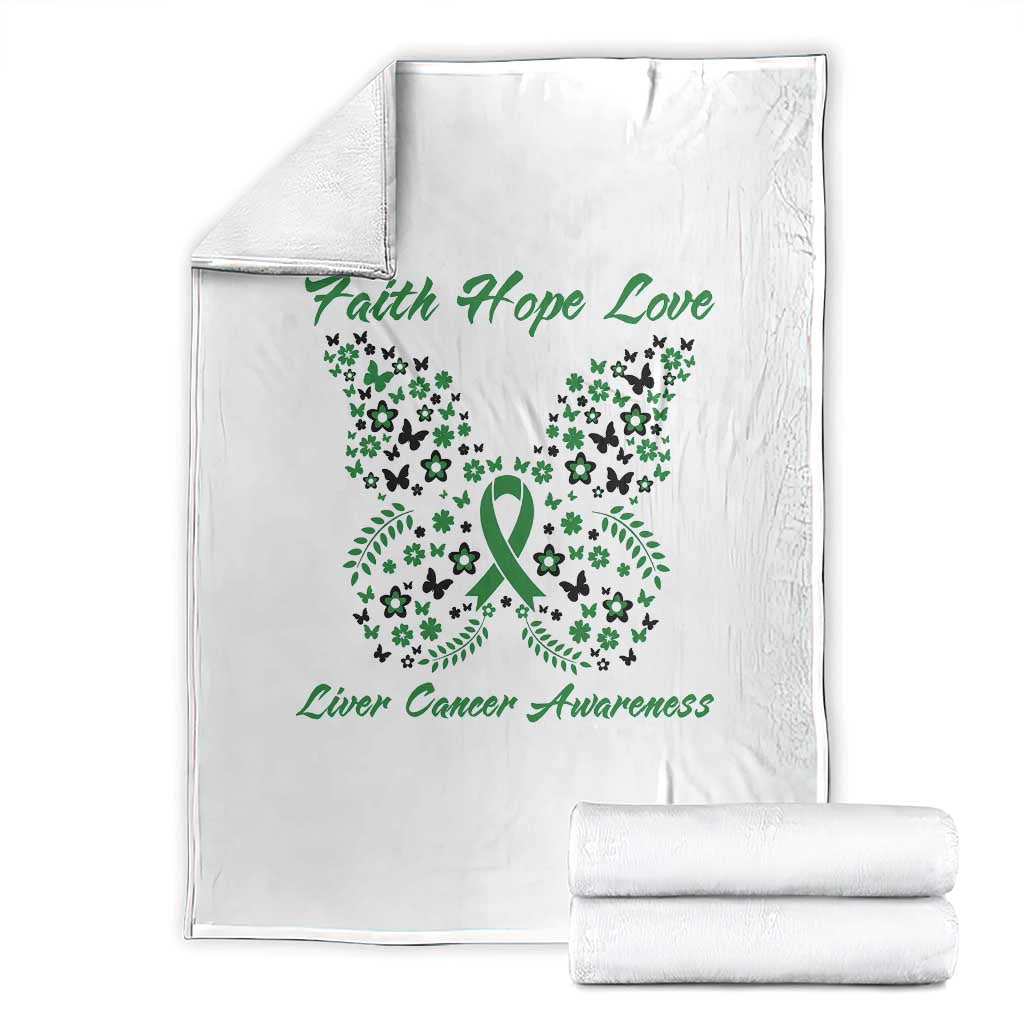 Faith Hope Love Liver Cancer Awareness Throw Blanket Butterfly Ribbon Floral Gift TS12 White Print Your Wear
