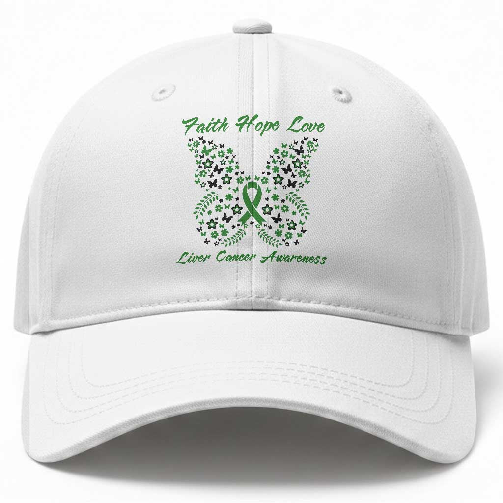 Faith Hope Love Liver Cancer Awareness Baseball Cap Butterfly Ribbon Floral Gift TS12 Print Your Wear