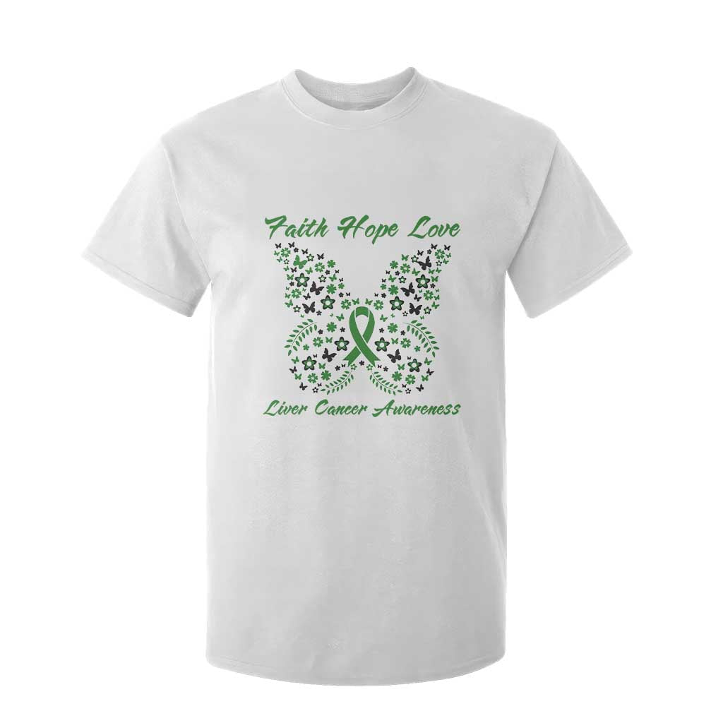Faith Hope Love Liver Cancer Awareness T Shirt For Kid Butterfly Ribbon Floral Gift TS12 White Print Your Wear