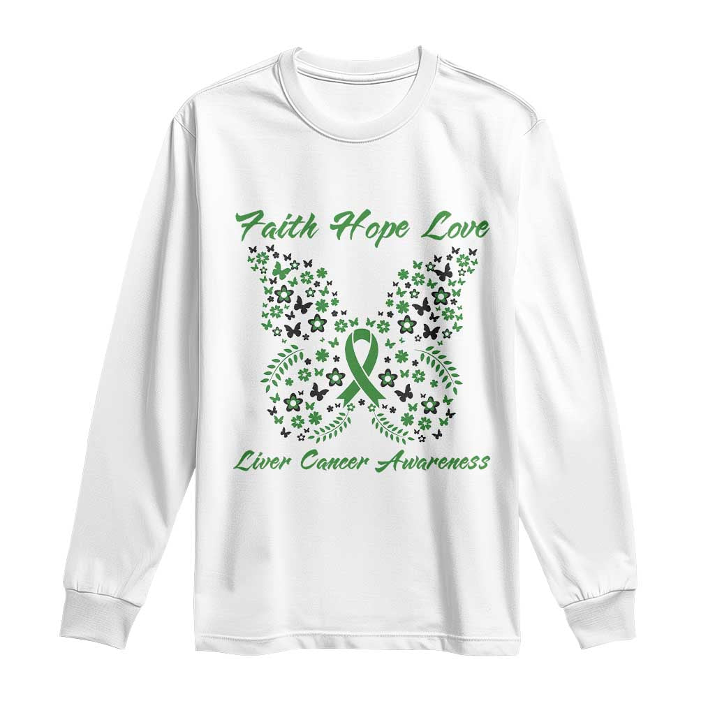 Faith Hope Love Liver Cancer Awareness Long Sleeve Shirt Butterfly Ribbon Floral Gift TS12 White Print Your Wear