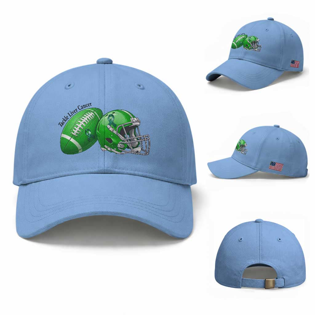 Liver Cancer Support Gift Baseball Cap October Tackle Cancer Football TS12 Baseball Cap Universal Fit Light Blue Print Your Wear