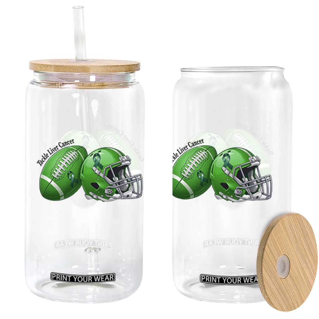 Liver Cancer Support Gift Glass Can October Tackle Cancer Football TS12 Print Your Wear