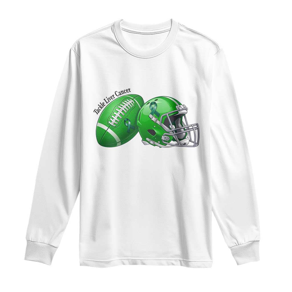 Liver Cancer Support Gift Long Sleeve Shirt October Tackle Cancer Football TS12 White Print Your Wear